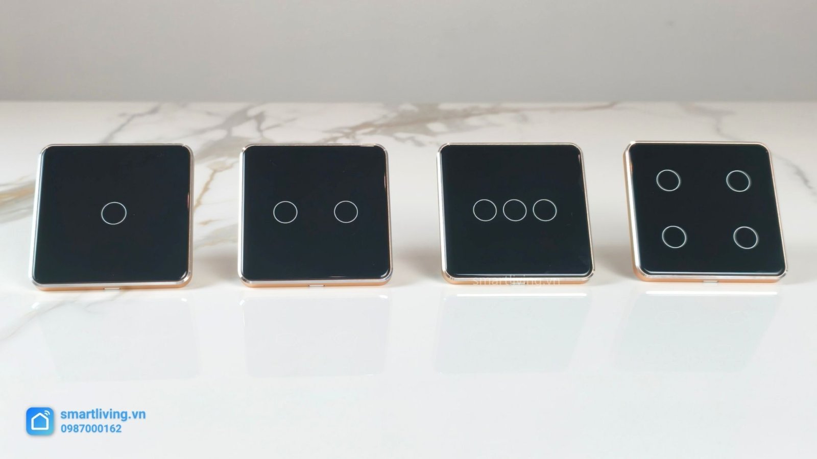 Công tắc thông minh mặt kính cảm ứng Zigbee Tuya Mặt Vuông 4 đen