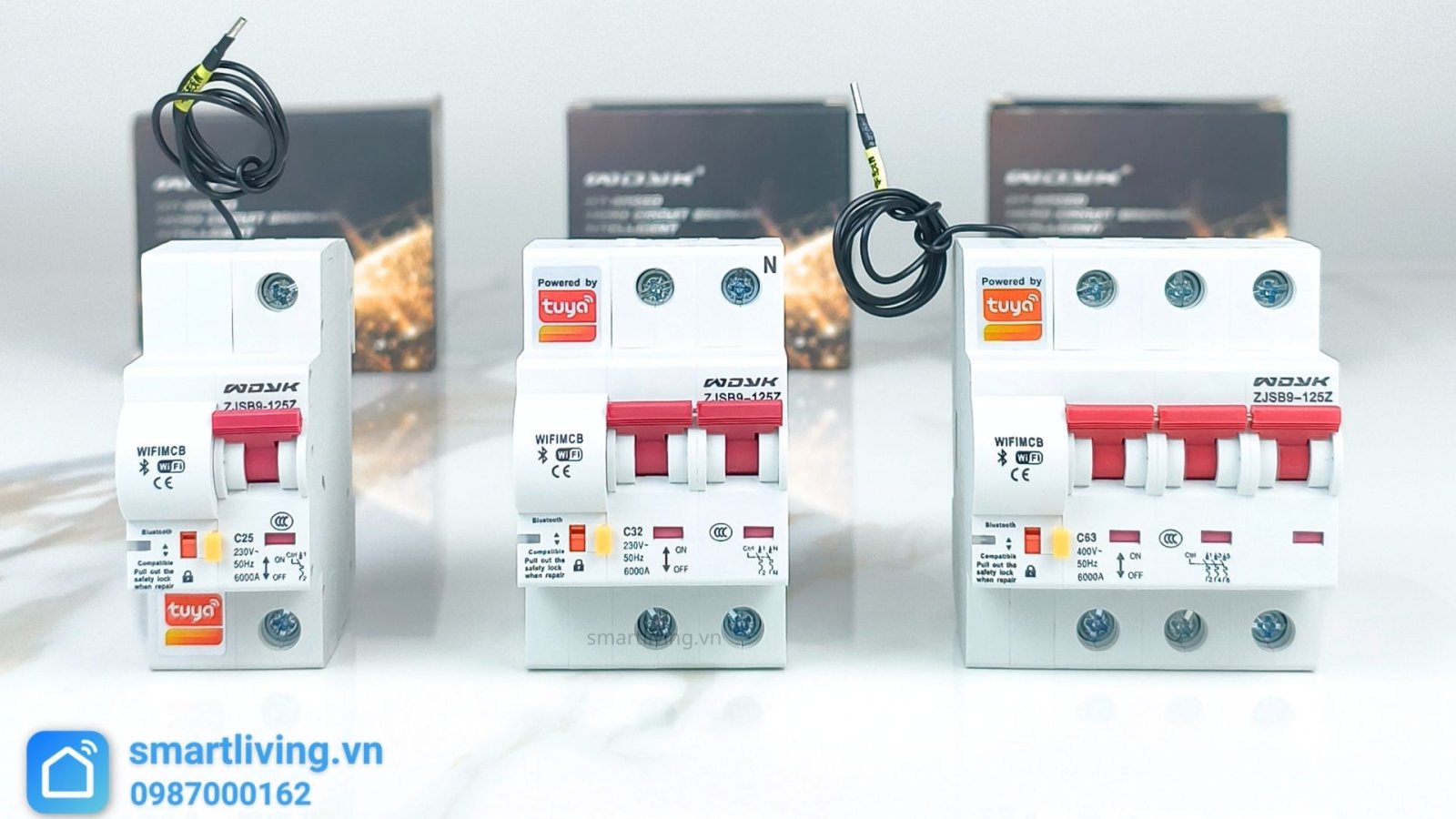 Aptomat CB thông minh Wifi Tuya 1,2,3p + hộp