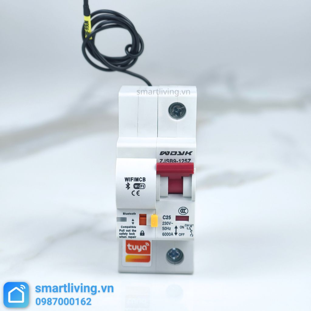 Aptomat CB thông minh Wifi Tuya 1p chính diện