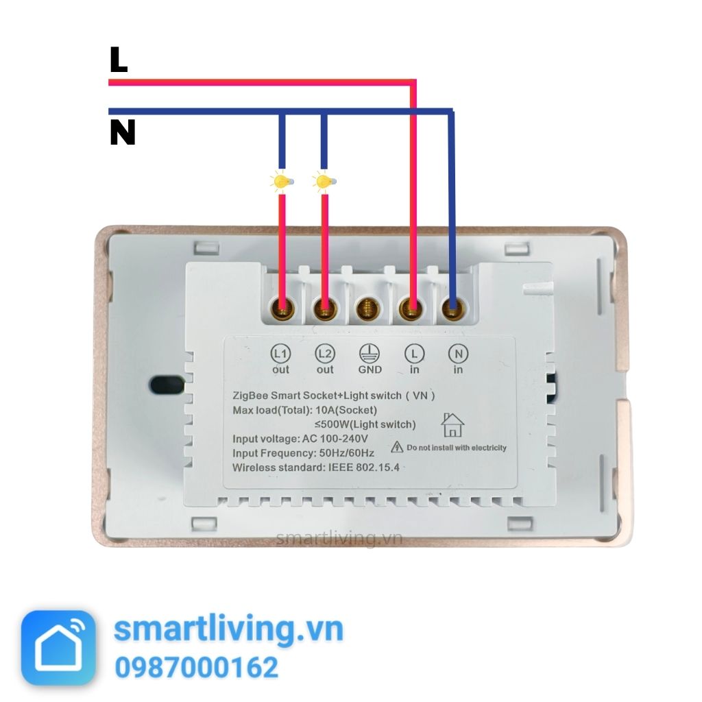 Công tắc 2 nút + Ổ cắm Zigbee đấu dây