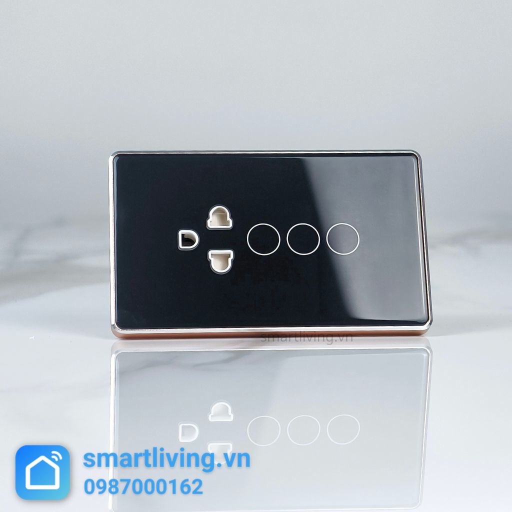 Công tắc 2 nút + Ổ cắm Zigbee đen chính diện