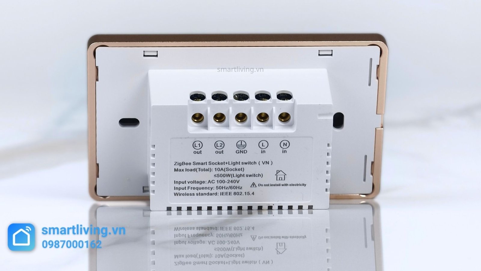 Công tắc 2 nút + Ổ cắm Zigbee mặt sau