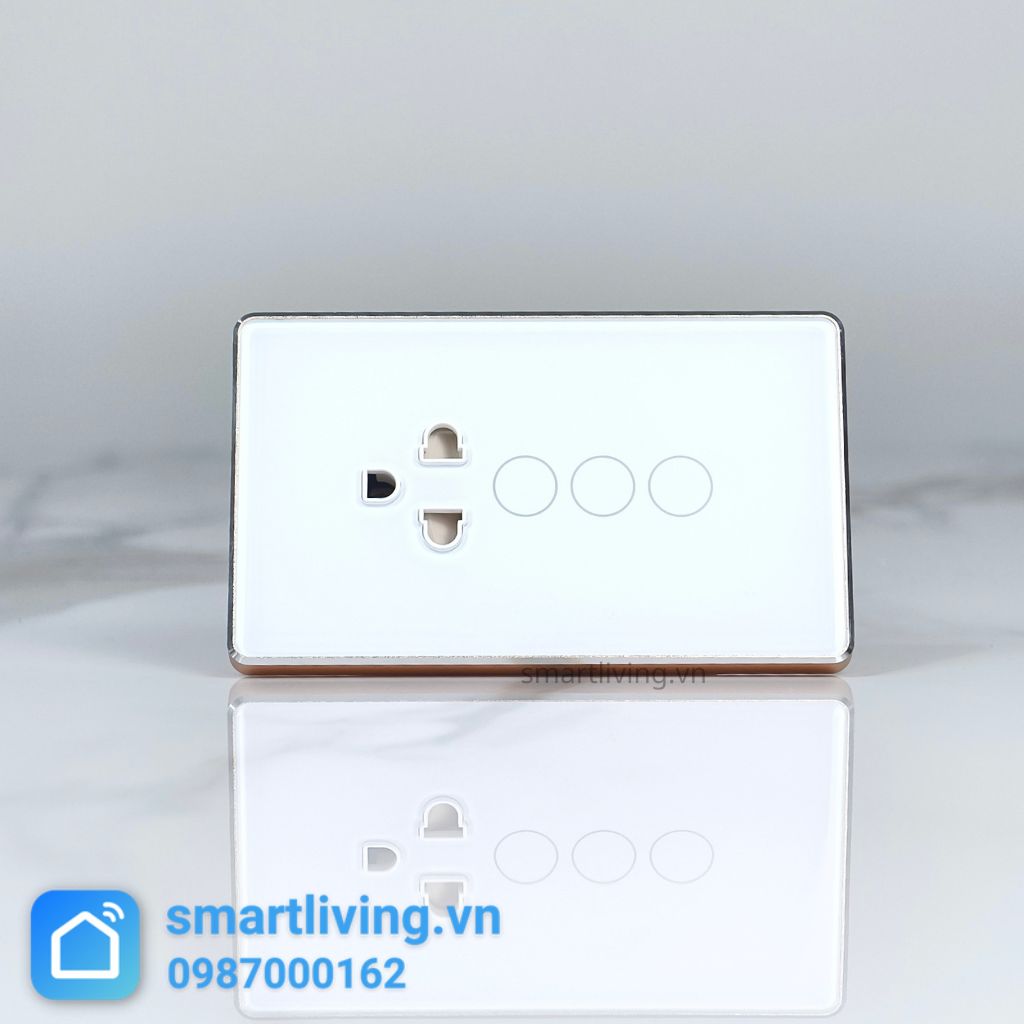 Công tắc 2 nút + Ổ cắm Zigbee trắng chính diện