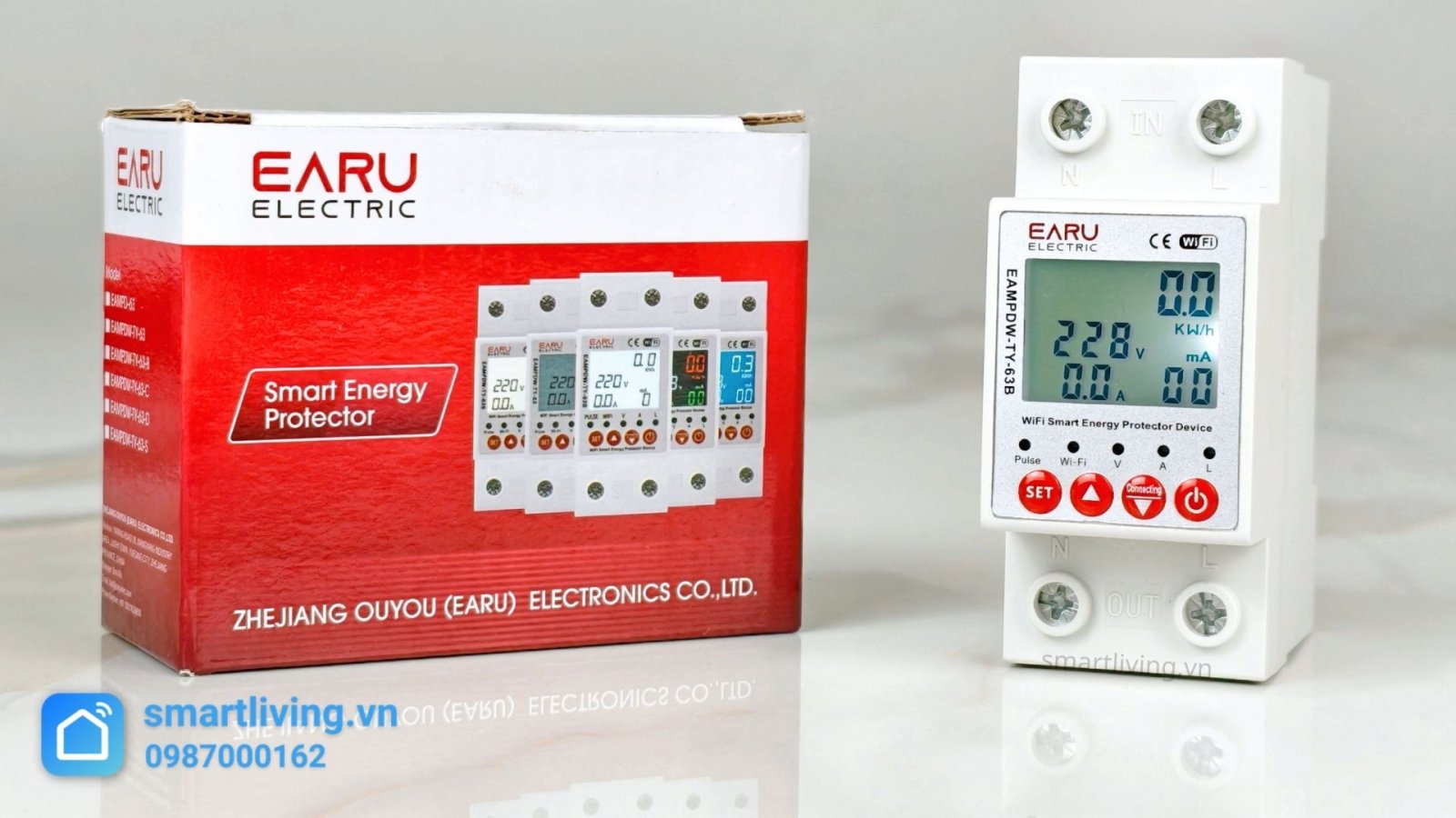 Công tơ điện tử Tuya Wifi 63A có bảo vệ quá dòng, thấp áp, cao áp 1 pha 63A