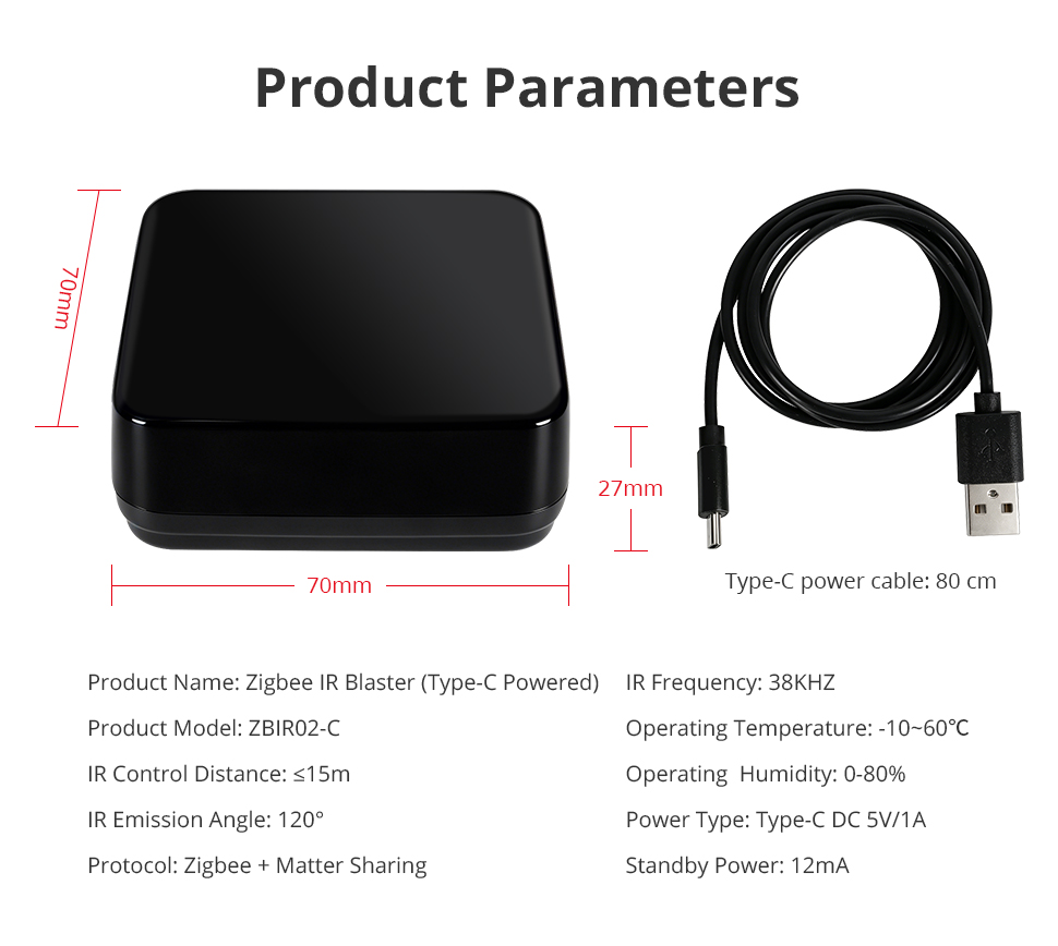 Điều khiển hồng ngoại Tuya Zigbee hỗ trợ Apple Homekit kích thước và thông số